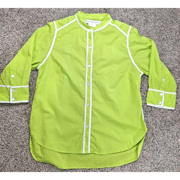Gretchen Scott Lime Green White Piping‎ Button Down Shirt Size Medium - Picture 1 of 6